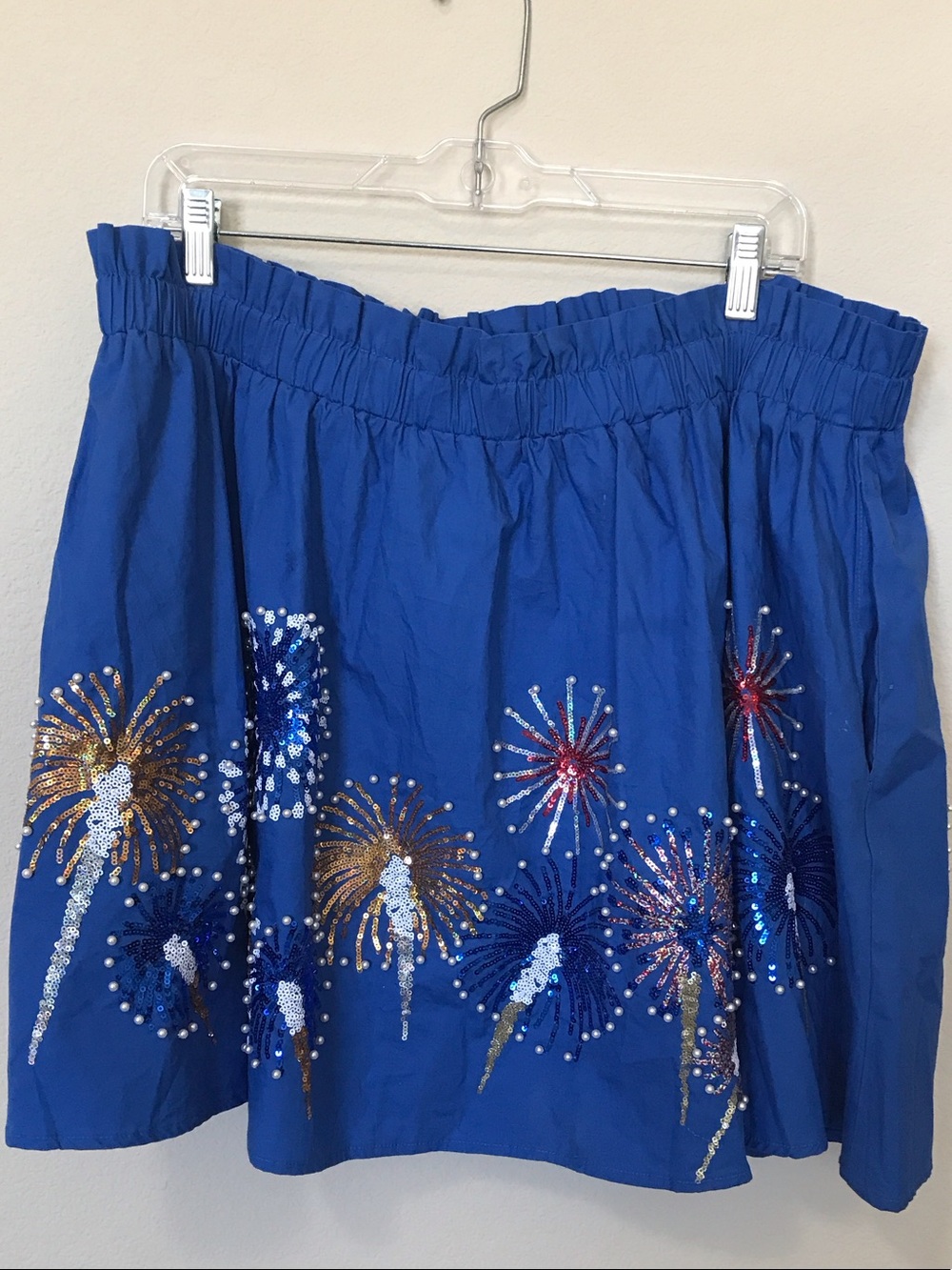 Queen of Sparkles Fireworks Sequin Skort Blue Red White 2X Patriotic